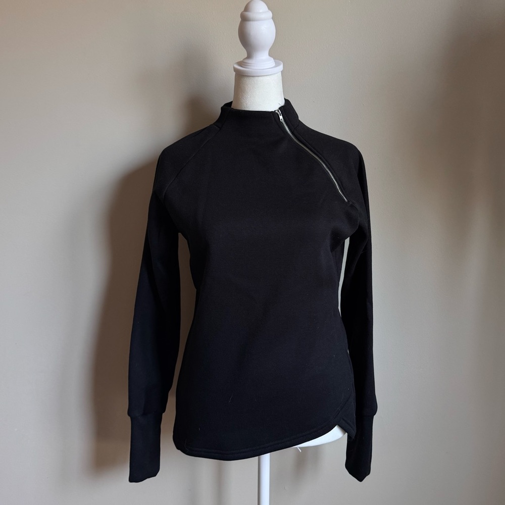 Women’s Black Athleisure Long‎ Sleeve Fitted Zip Collar Sweatshirt Size Medium - Picture 2 of 9